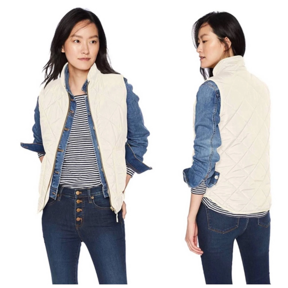 J.Crew Cream Quilted Excursion Vest Zip Front Puffer XXS